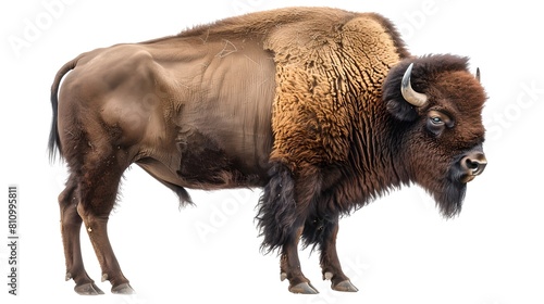 Majestic Bison Isolated on White Background, Side View of American Buffalo, Symbol of the West. Perfect for Educational Material. AI