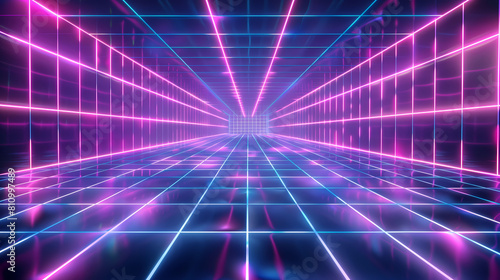 Futuristic neon tech grid technology background.