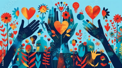 World Health Day banner, Colorful Hands and Heart Symbolism in Healthcare for health equity and access to healthcare.