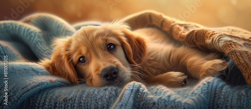 Golden Retriever Puppy on Cozy Blanket 🐶 Adorable Romp with Fluffy Fur and Vibrant Colors Art