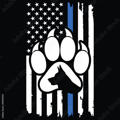 Thin Blue Line Police K9 Dog Paw T-shirt Design,Police Dog,K-9 Dog,police k 9 dog