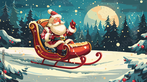 Winter Arctic Christmas Santa Claus with sleigh vector