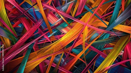 An abstract image of colorful ribbons twisted together. AIG51A.