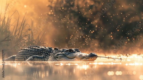 Crocodile. Photography of wild animal in natural habitat.