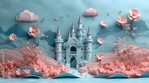 white castle gate Decorated with pastel colored paper flowers, it represents luxury. and uniquely beautiful, making your studio look elegant