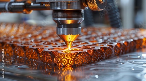 Cutting and engraving metal using a CNC laser gravur machine. 3D rendering.