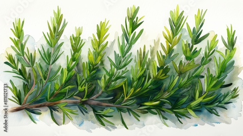 Watercolor illustration of rosemary in an underwater environment. Artistic modern design element for greeting cards, printing, and other design projects.