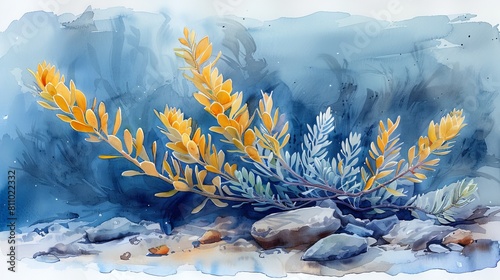 This watercolor illustration illustrates an underwater element of a mermaid. Illustrations for greeting cards, printing, or other design projects.