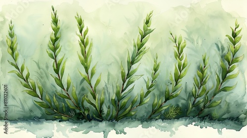 Watercolor Artemisia Illustration. Hand drawn underwater element design. Modern marine design element for greeting cards, printing, and other projects.