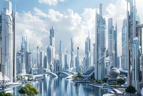 A futuristic cityscape where buildings are crafted from Cerium-based materials , super realistic