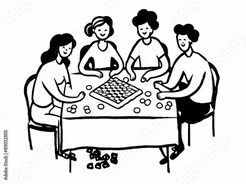 illustration of friends playing carrom board game