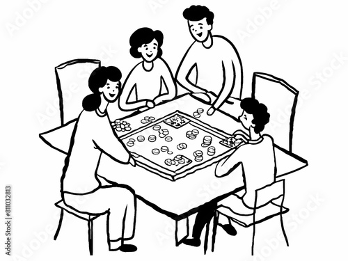 illustration of friends playing carrom board game