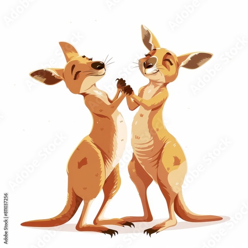 Two cartoon kangaroos are playing together