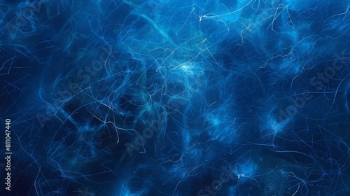 Blue abstract painting with a lot of movement and energy.