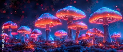 Neon Mushroom. Illustration On The Theme Of Nature, Mushrooms And The Macrocosm. Generative AI