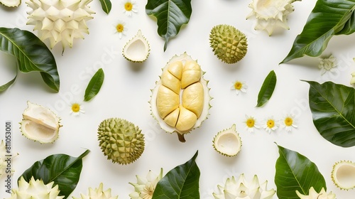 Durians Exotic Origin A Vibrant Closeup Photography on a White Background Generative ai