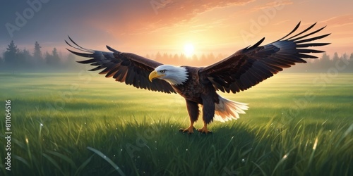 Eagle flying on landscape