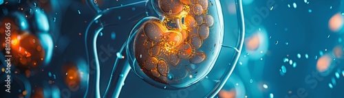 A 3D rendering of a kidney. The kidney is made up of millions of tiny filtering units called nephrons. These nephrons filter waste products and excess water from the blood to produce urine.