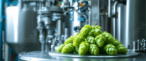 Fresh green hops heads in brewery