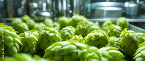 Fresh green hops heads in brewery