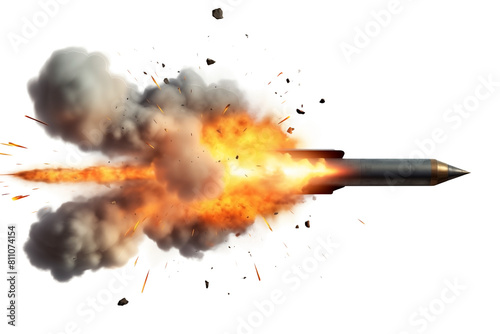 launched missile rocket PNG Isolated Projectile fire trail on Transparent and White Background - Military Defense Warhead Weapon 