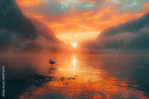nature bird sunset sunrise landscape sky water beauty lake sea animal sun blue wildlife background reflection