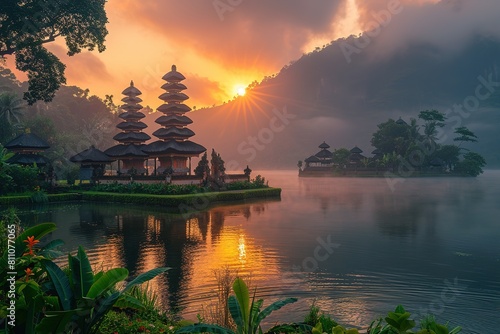 bali indonesia lake landscape asia temple balinese nature water hindu landmark religion travel culture architecture