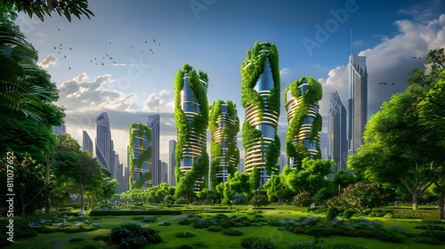 Utopian Future Cityscape A Visionary Metropolis Embracing Sustainable Architecture and Design Generative ai