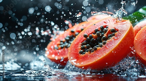  A macro shot of a cut-up tomato drying with droplets on top