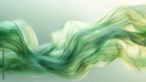 The image is a green and white abstract painting. It looks like a flowing scarf or piece of cloth. The colors are soft and muted. The painting has a calming and serene feel to it.