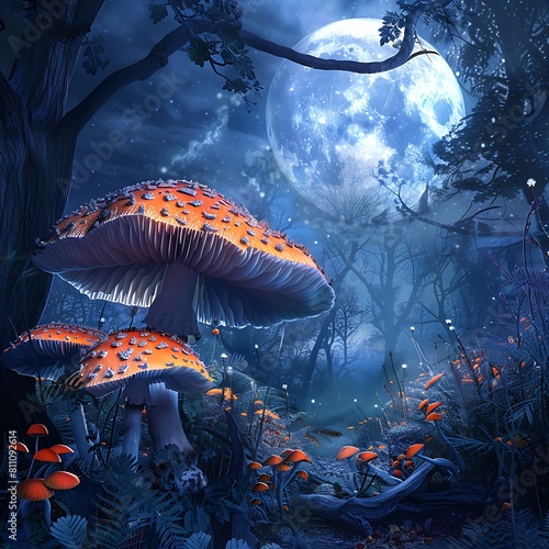 "Magical Mushroom Wonderland: Vibrant, Enchanting Fungi in a Mystical Forest Setting - Perfect for Fantasy and Nature Themes!"