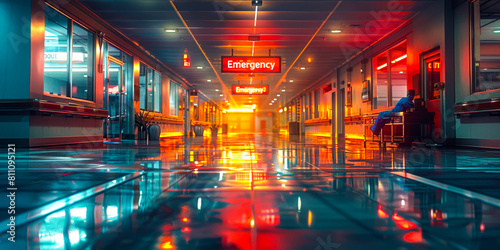 "Emergency" Signs in a Bustling Hospital ER 
