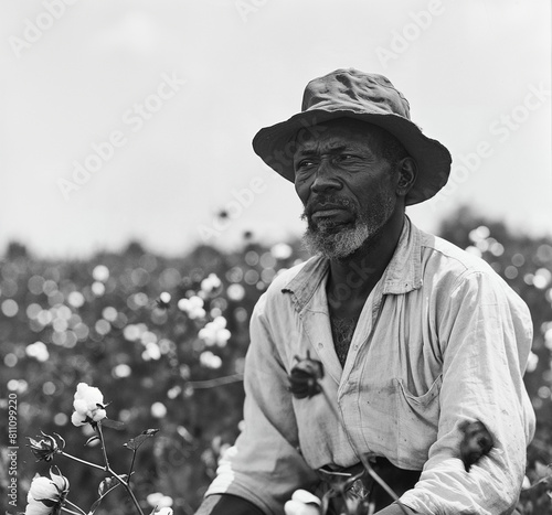Portrait of a Black sharecropper in a cotton field