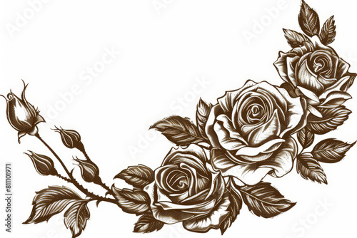 Intricately detailed vintage illustration featuring roses, symbolizing heartfelt condolences and sympathy in times of mourning and loss