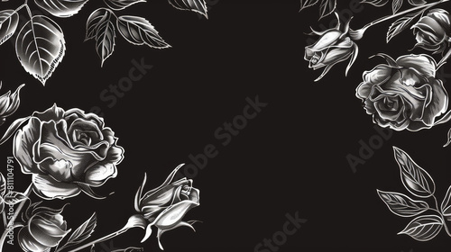 Elegant monochrome floral condolence background with roses for funeral sympathy card, memorial service stationery, and vintage timeless expressions of respect and honor