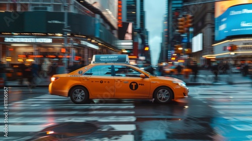 yellow taxi at high speed on the streets in high resolution AND QUALITY