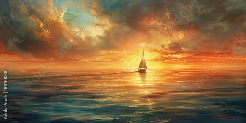a sailboat at sunset on the sea