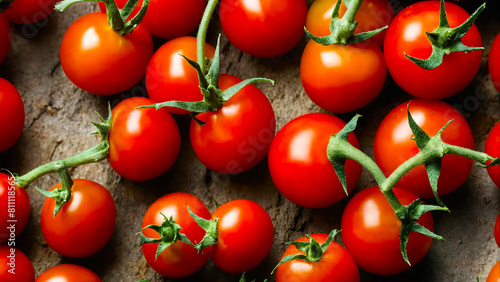 Farm fresh cherry tomatoes background 16:9 with copyspace