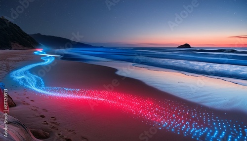 Photographie de plage de nuit éclairé par le courant d’air coloré