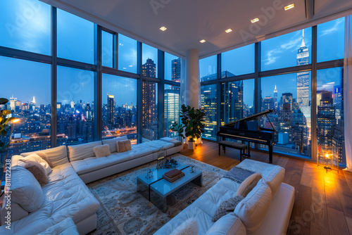 Modern Duplex in New York with Breathtaking Night Skyline View 