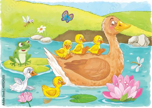 Ugly duckling. Fairy tale. Coloring page. Coloring book. Illustration for children. Cute and funny cartoon characters