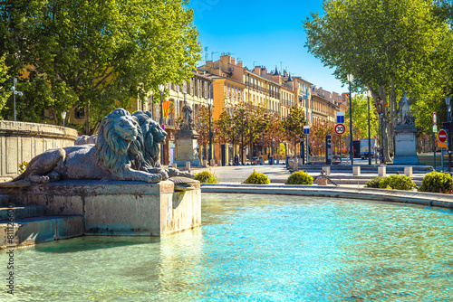 Aix en Provence fountain and cityscape view