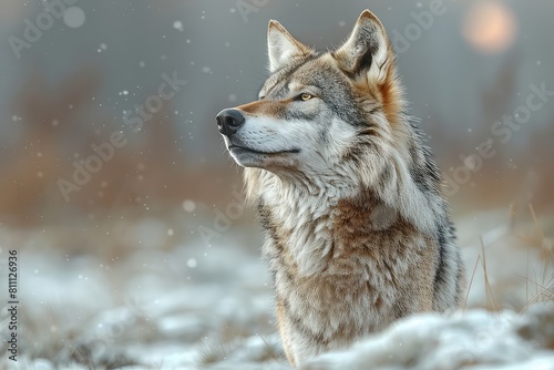 Lone wolf in the middle of a snowy forest. Bathed in moonlight, the lone wolf's howl cuts through the stillness, a haunting melody that speaks to the untamed spirit.