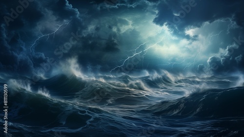 A Captivating Scene of Lightning Illuminating a Stormy Ocean at Night