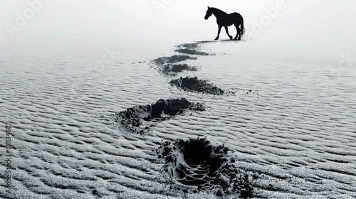 Footprints of shoes on a horse. Tracks from donkey hooves. Shod hooves silhouette. For print, textile, postcard, design, games, pet stores.