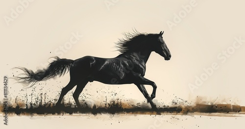 Running or walking horse or mustang silhouette on white. Modern isolated. Hooves. Design for print, hippodrome, horse racing, farms, stud farms, zoos, equestrian clubs, zoos.