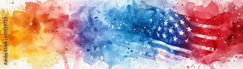 Artistic rendering of the American flag in a splattered watercolor style, symbolizing vibrant American spirit and heritage.