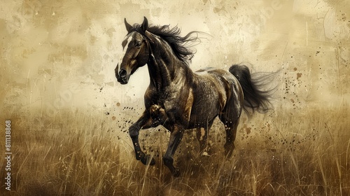 Craft an image showcasing the majestic presence of horses portrayed in a magnificent artwork