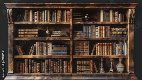 3D realistic image of a bookcase, clean lighting, isolated on background