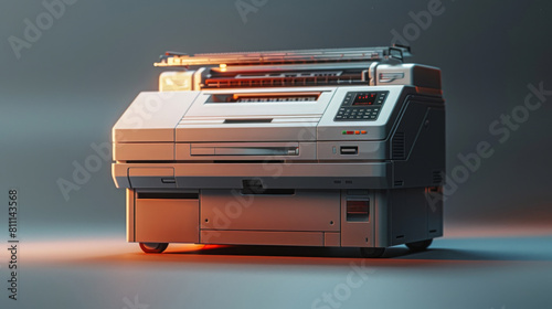 3D realistic image of a copier, clean lighting, isolated on background